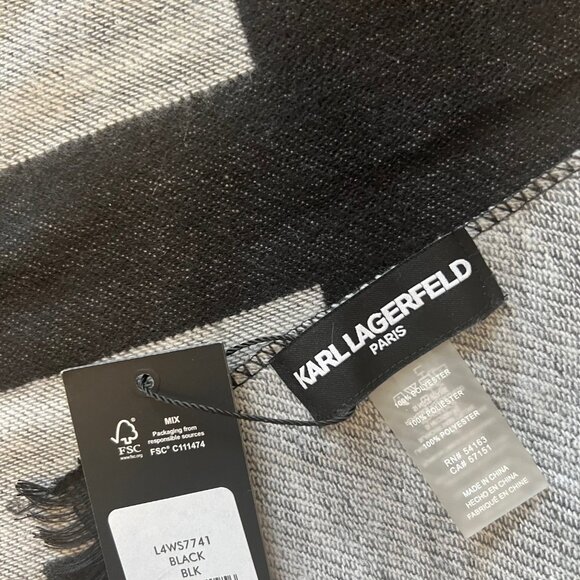 NEW Karl Lagerfeld C'est La Vie Logo Fringed Scarf- Oversized- Unisex - Picture 9 of 14